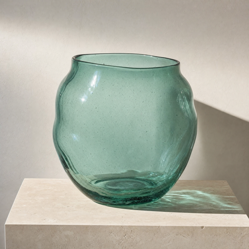 Drift organic recycled glass vase in rockpool green
