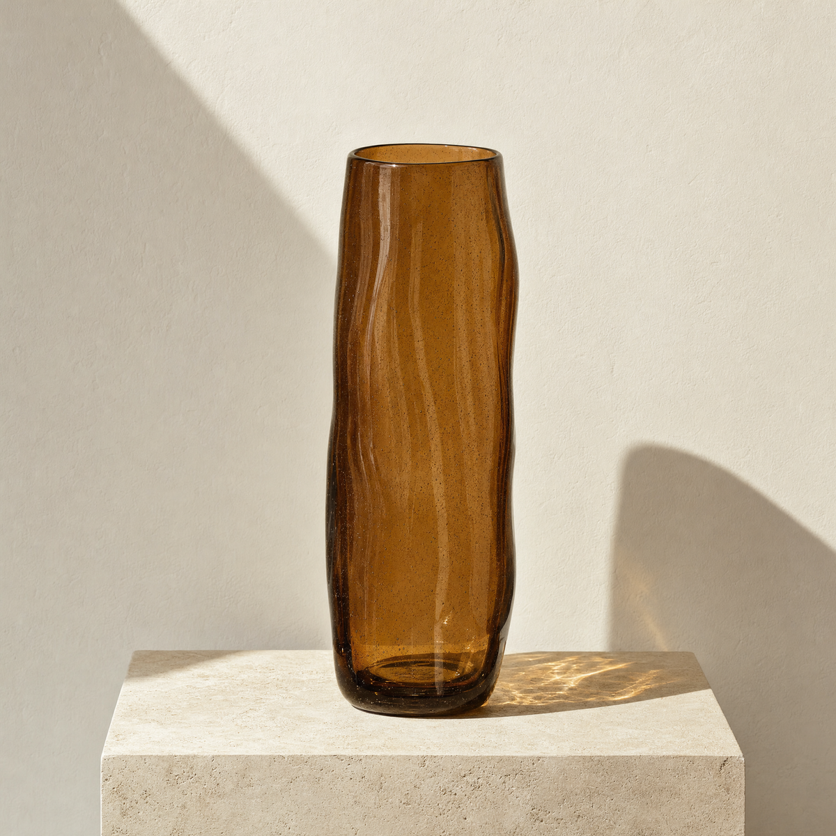 Drift tall organic recycled glass vase in smoked amber