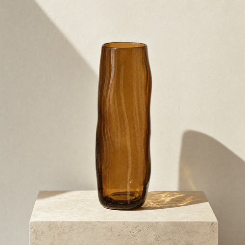 Drift tall organic recycled glass vase in smoked amber