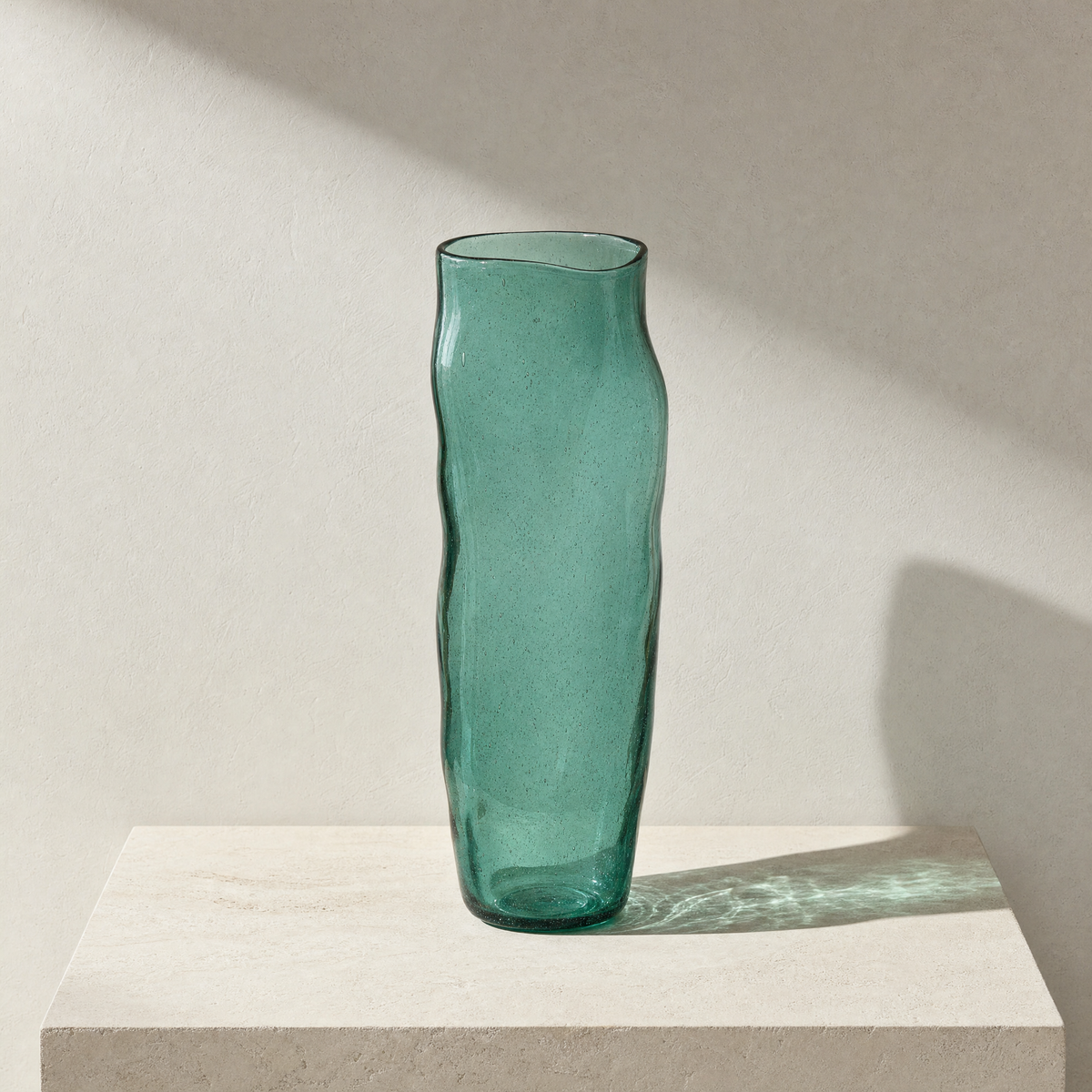Drift tall organic recycled glass vase in rockpool green