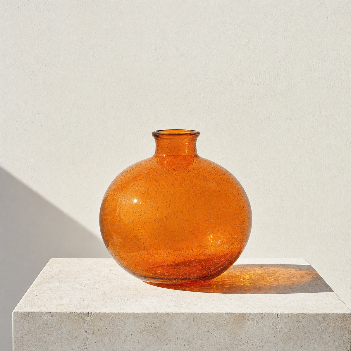 Fen round recycled glass vase in ember orange