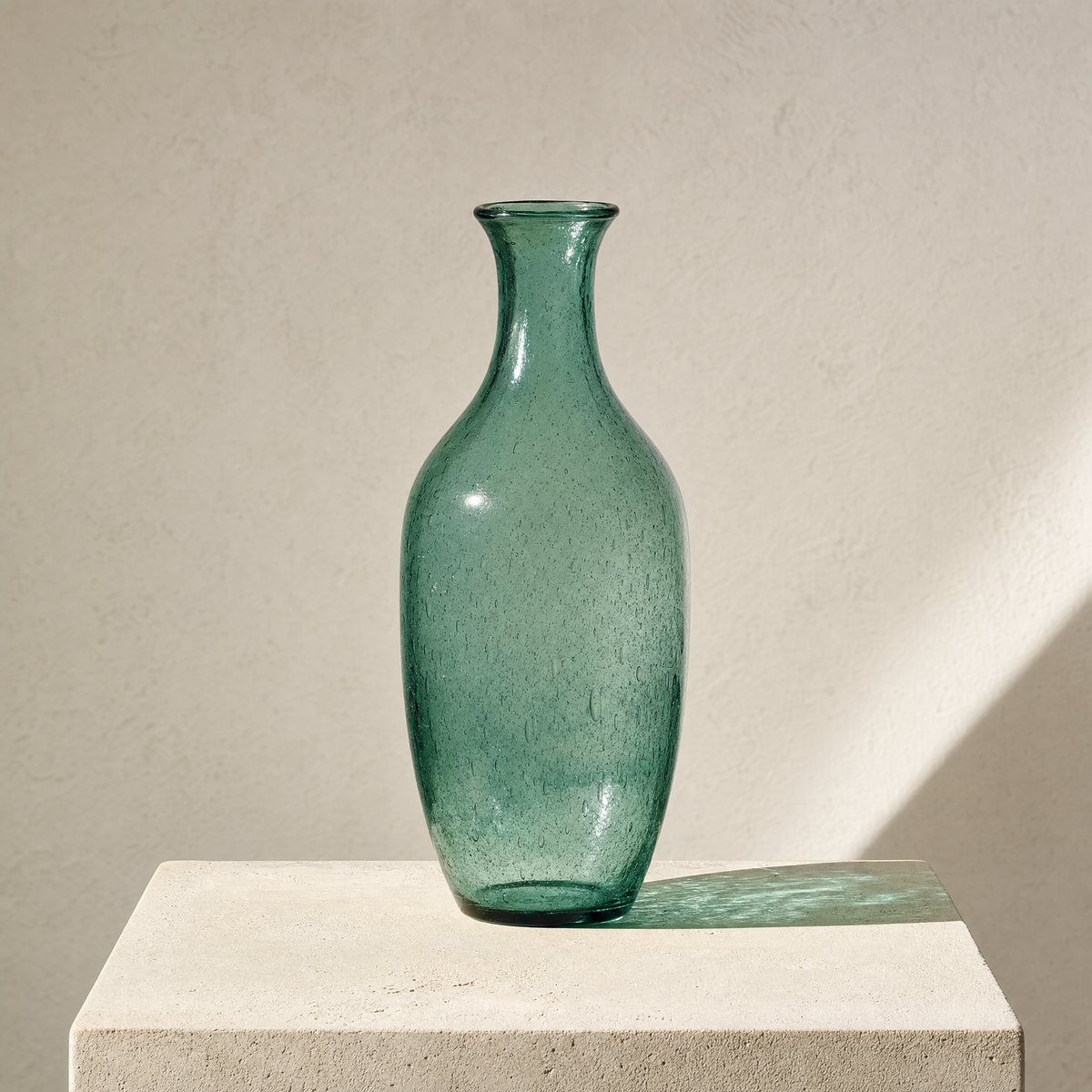 Fen tall recycled glass vase in rockpool green