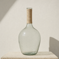 Rill clear recycled glass bottle vase, large, with a raffia-wrapped neck