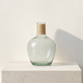 Rill clear recycled glass bottle vase, small, with a raffia-wrapped neck